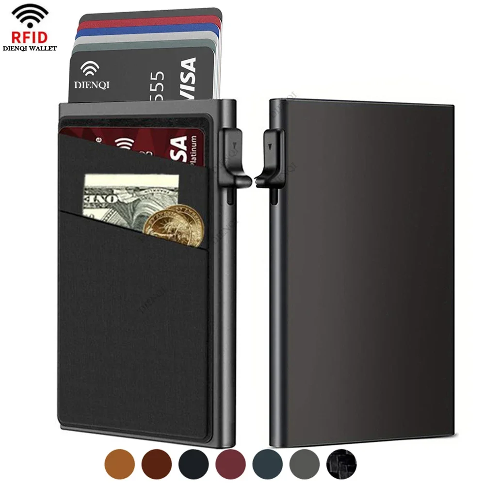 Card Top Loader - RFID ธุรกิจผู้ถือบัตรเครดิตกระเป๋าสตางค์ผู้ชายบางบางโลหะผู้ถือบัตรกรณีป้องกันการโจรกรรมธนาคารเยี่ยมชมกระเป๋าเก็บบัตรปอร์เต้-คาร์เต้