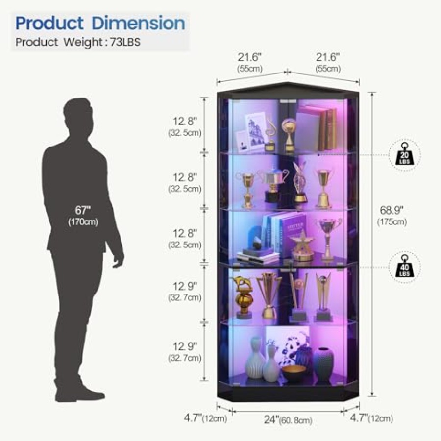 ตู้โชว์มุมพร้อมไฟ RGB และเซ็นเ - Display Case Acrylic บทวิจารณ์และราคา